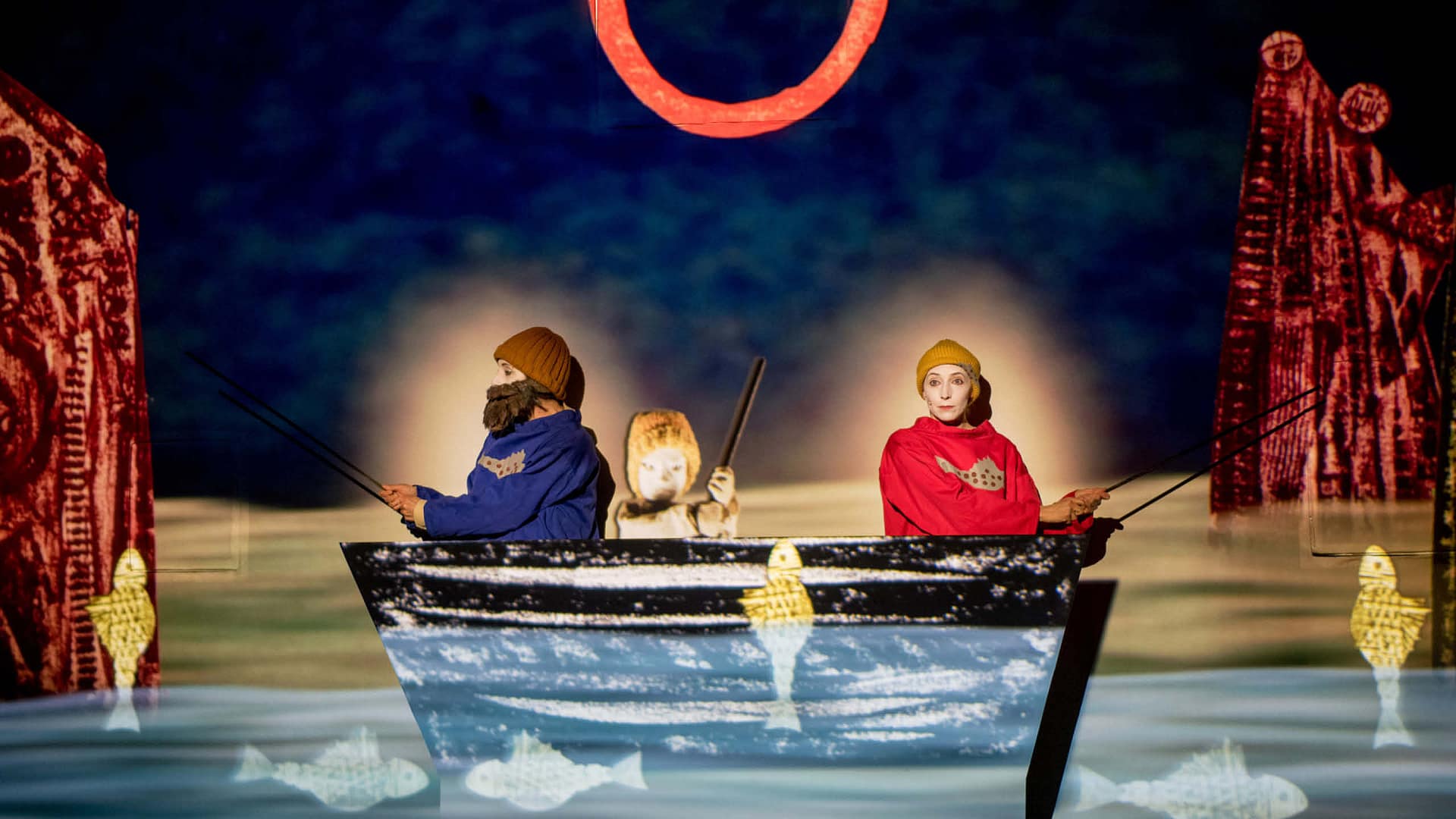 two fish skit as part of roots by 1927 - mixed media theatre