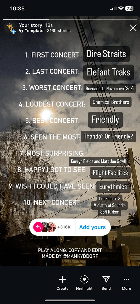 sarah's concert round up share insta story