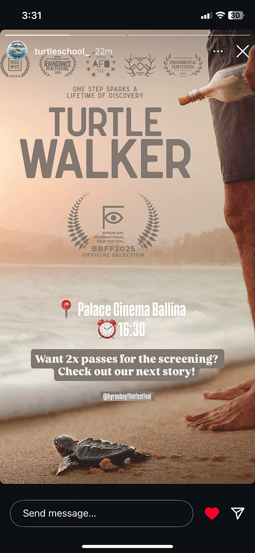 turtle walker movie free tickets from @turtleschool_ Byron Bay Film Festival
