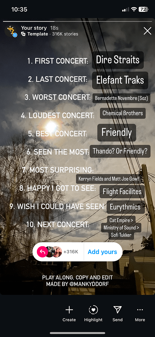 sarah's concert round up share insta story