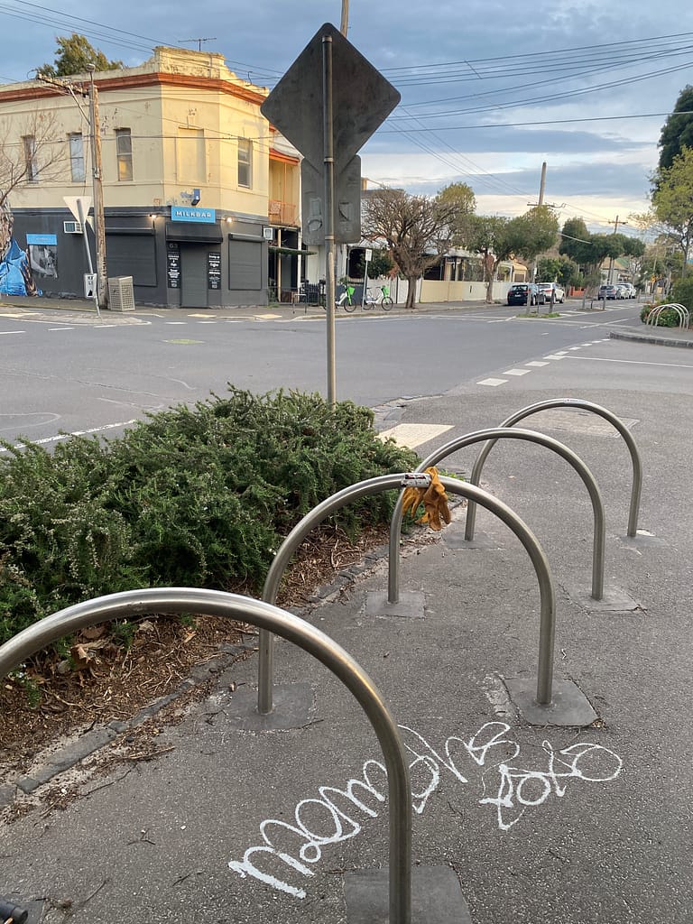 mustard gloves FOUND on bike rack outside children's centre - Gold St Collingwood