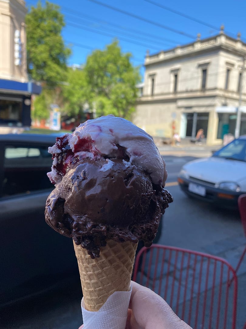 boysenberry and dark chocolate ice cream at messina in collingwood